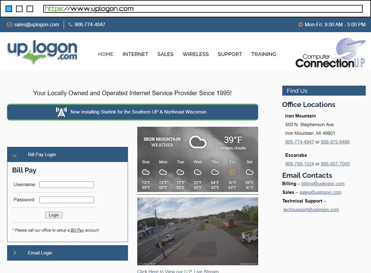U.P. Logon website redesign homepage