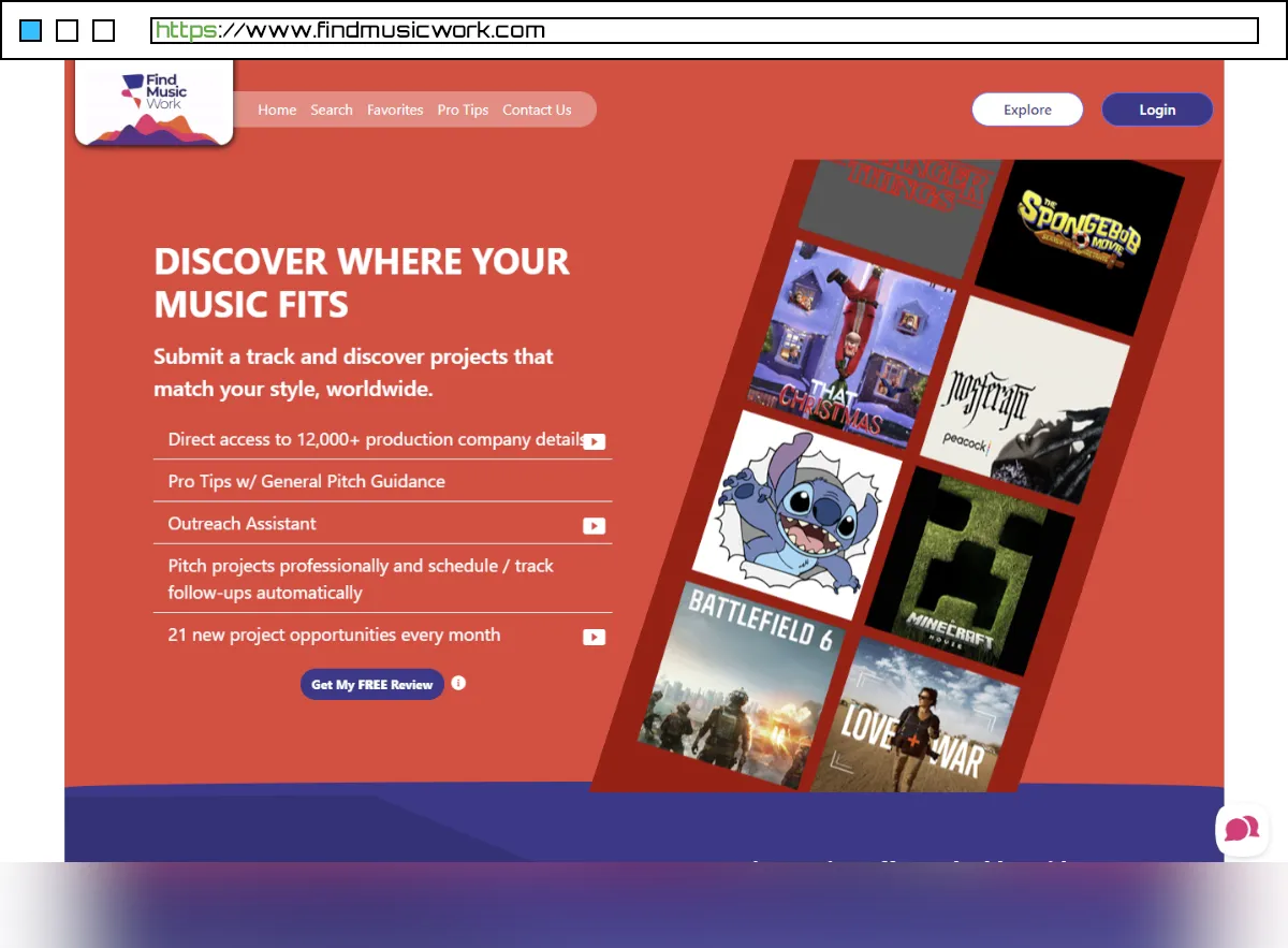 Find Music Work website homepage, branding and custom-coded site for composers