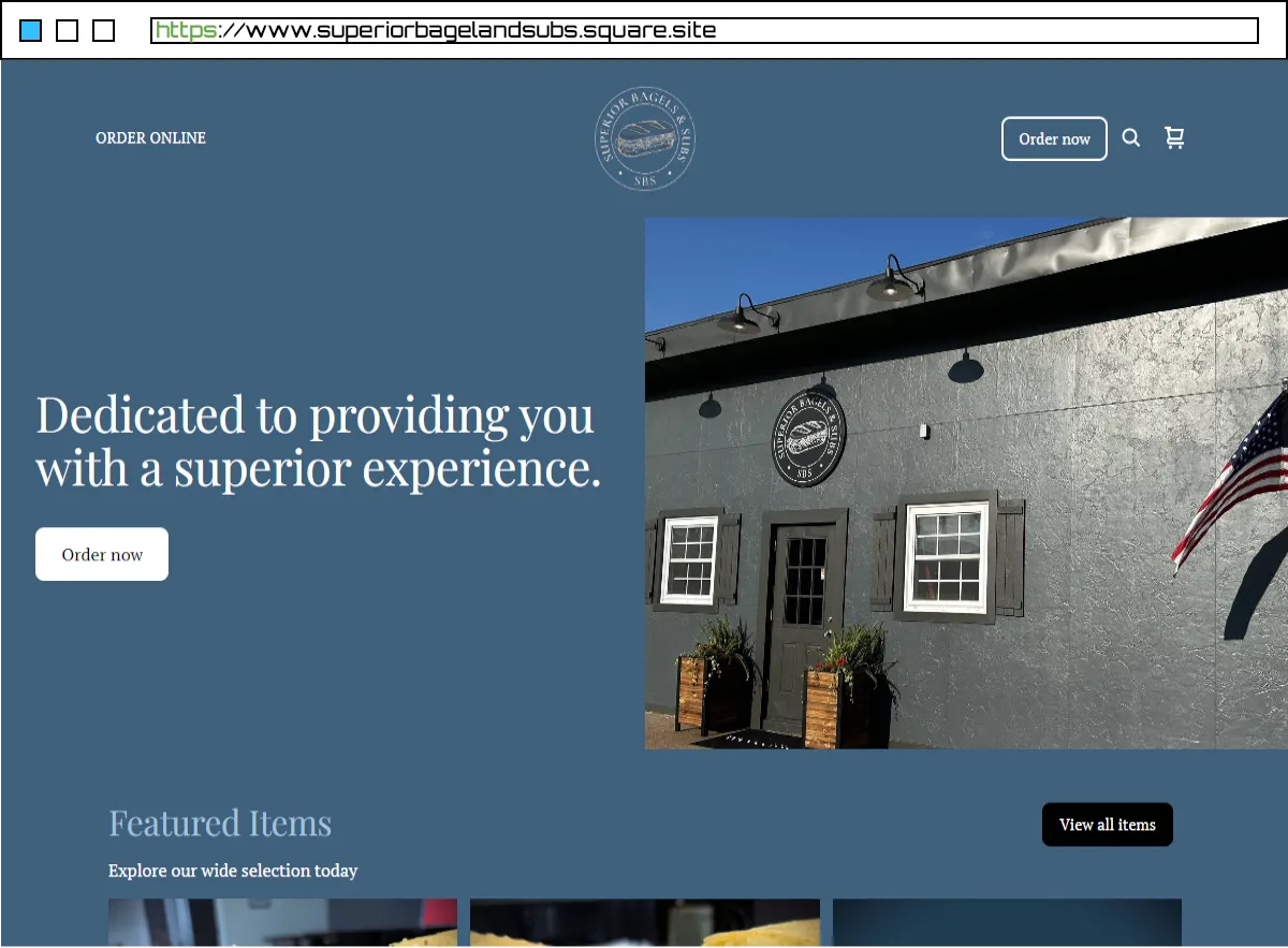 Superior Bagels & Subs restaurant website with online ordering