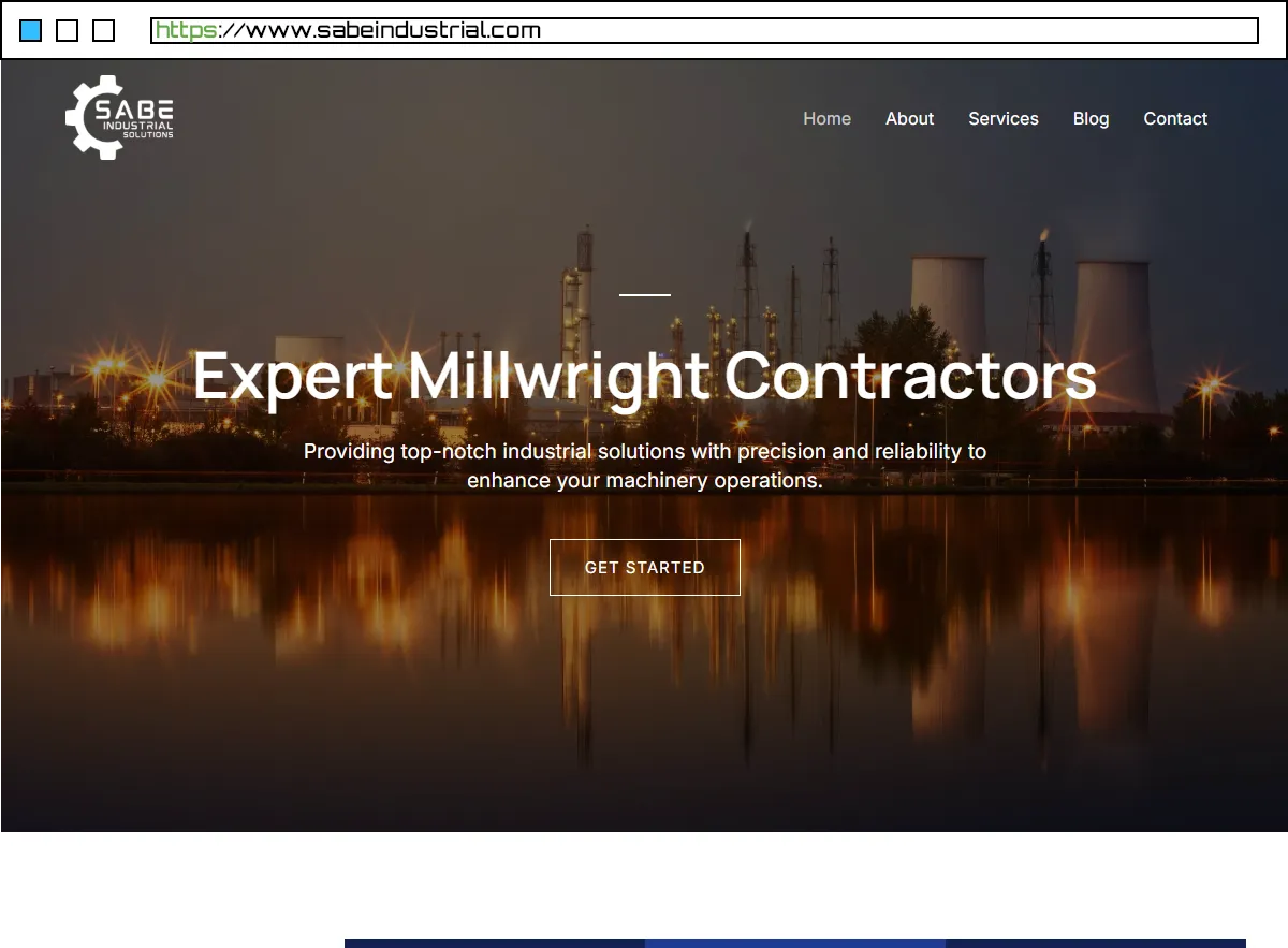 Sabe Industrial website redesign mockup for a millwright company